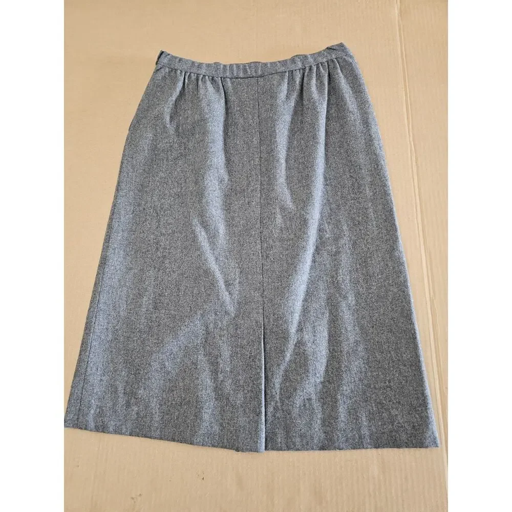 Vintage PENDLETON Size 14 Gray Herringbone Pleated Midi Wool Skirt USA Made
